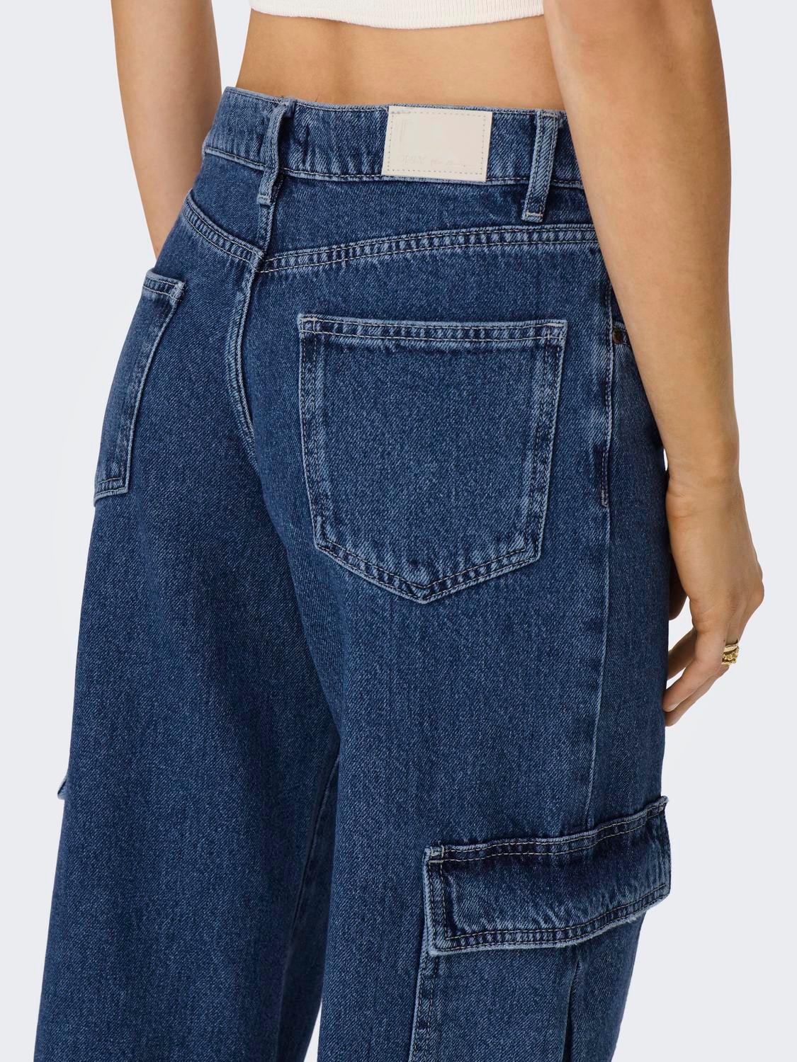 ONLHONEY Niedrige Taille Weiter Beinschnitt Jeans Dark Blue Denim