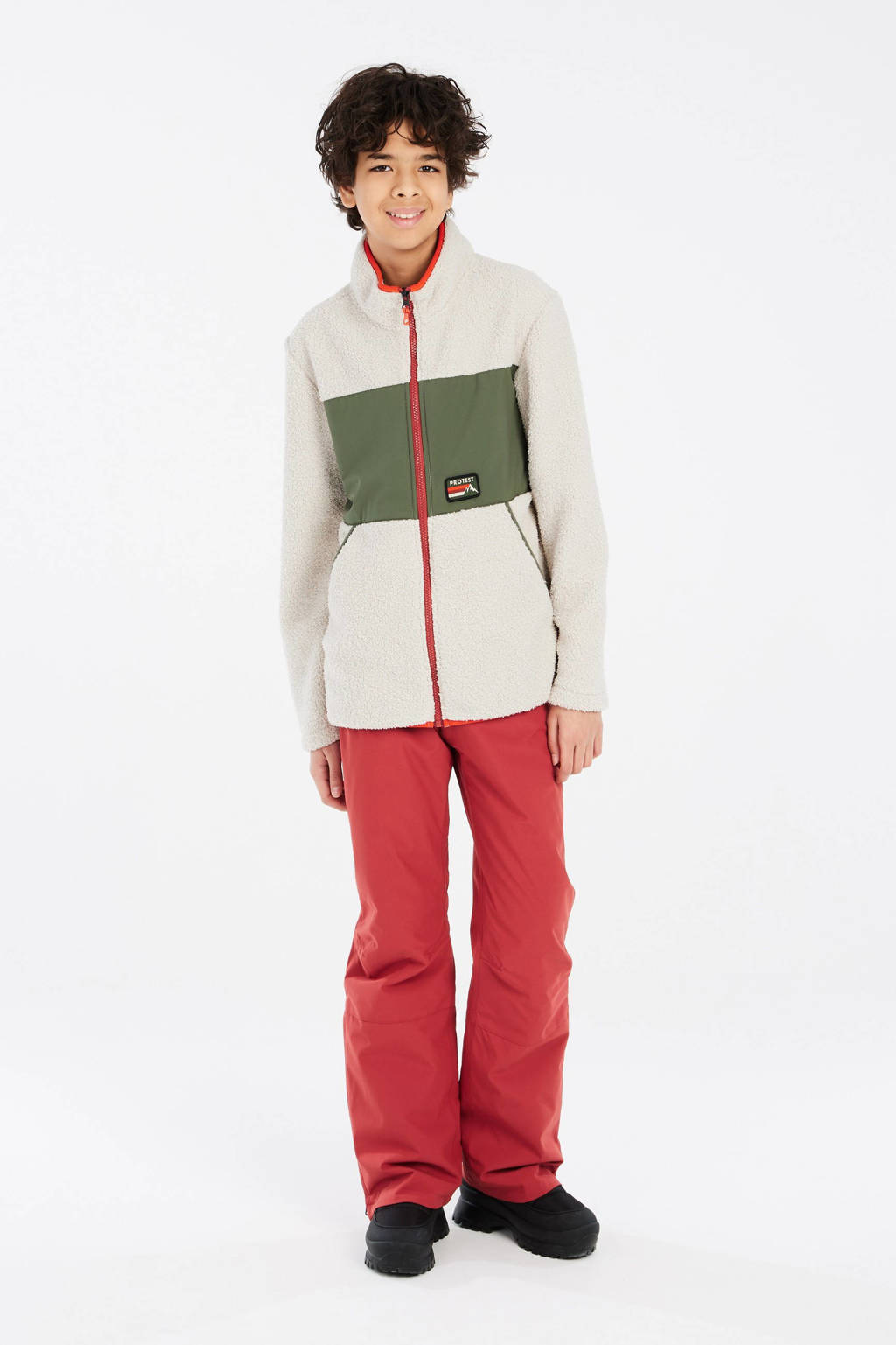 Protest fleece vest PRTBARTIS JR ecru/olijfgroen