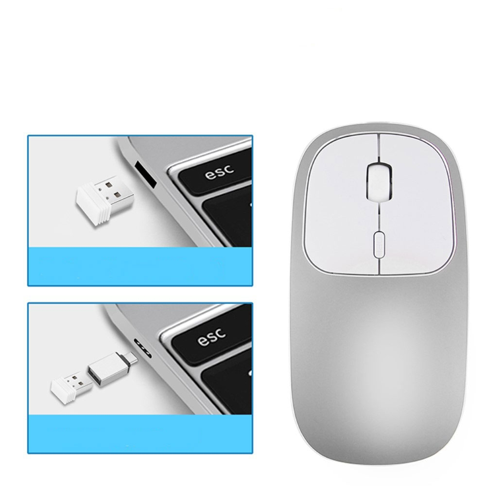 Ergonomische 2.4 GHz Optische Wireless Funk Maus 1600 DPI mit 450mA Akku   USB C Adapter - Grau