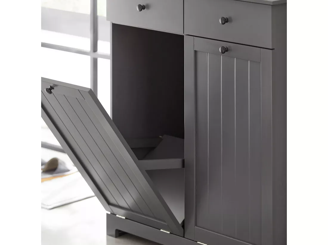 Meuble Bas de Salle de Bain Armoire Toilette avec 2 Tiroirs et 2 Paniers à Linge, BZR33-DG