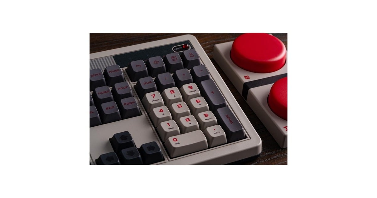 8BitDoRetro Mechanical Keyboard N Edition, gaming toetsenbord  (Grijs/donkerrood, US lay-out, Kailh Box White, Bluetooth Low Energy, Wireless 2.4G, USB)