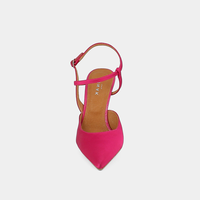 Escarpins pointus à brides  en satin fushia
