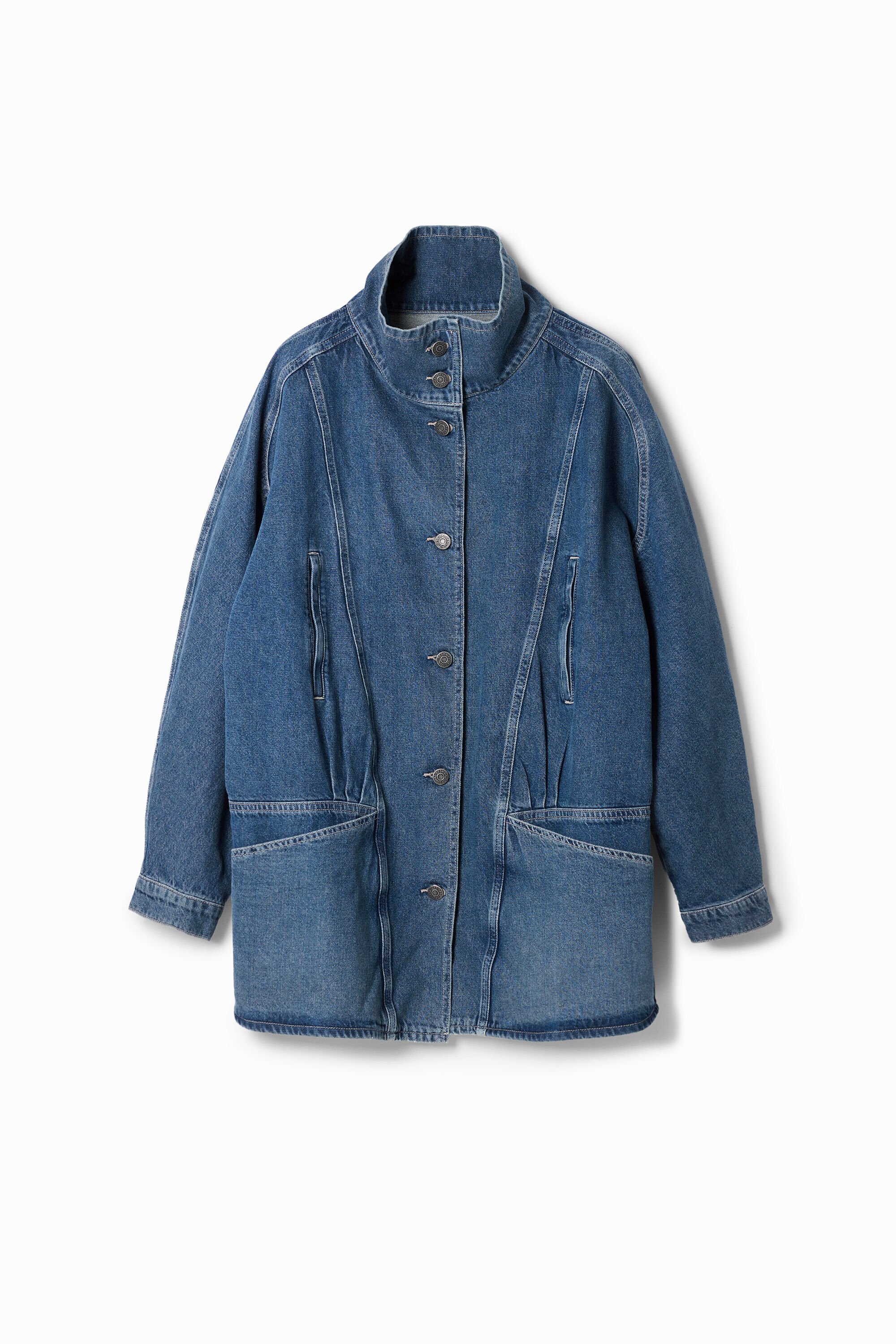 Jaqueta jeans com efeito listrado e decote em V