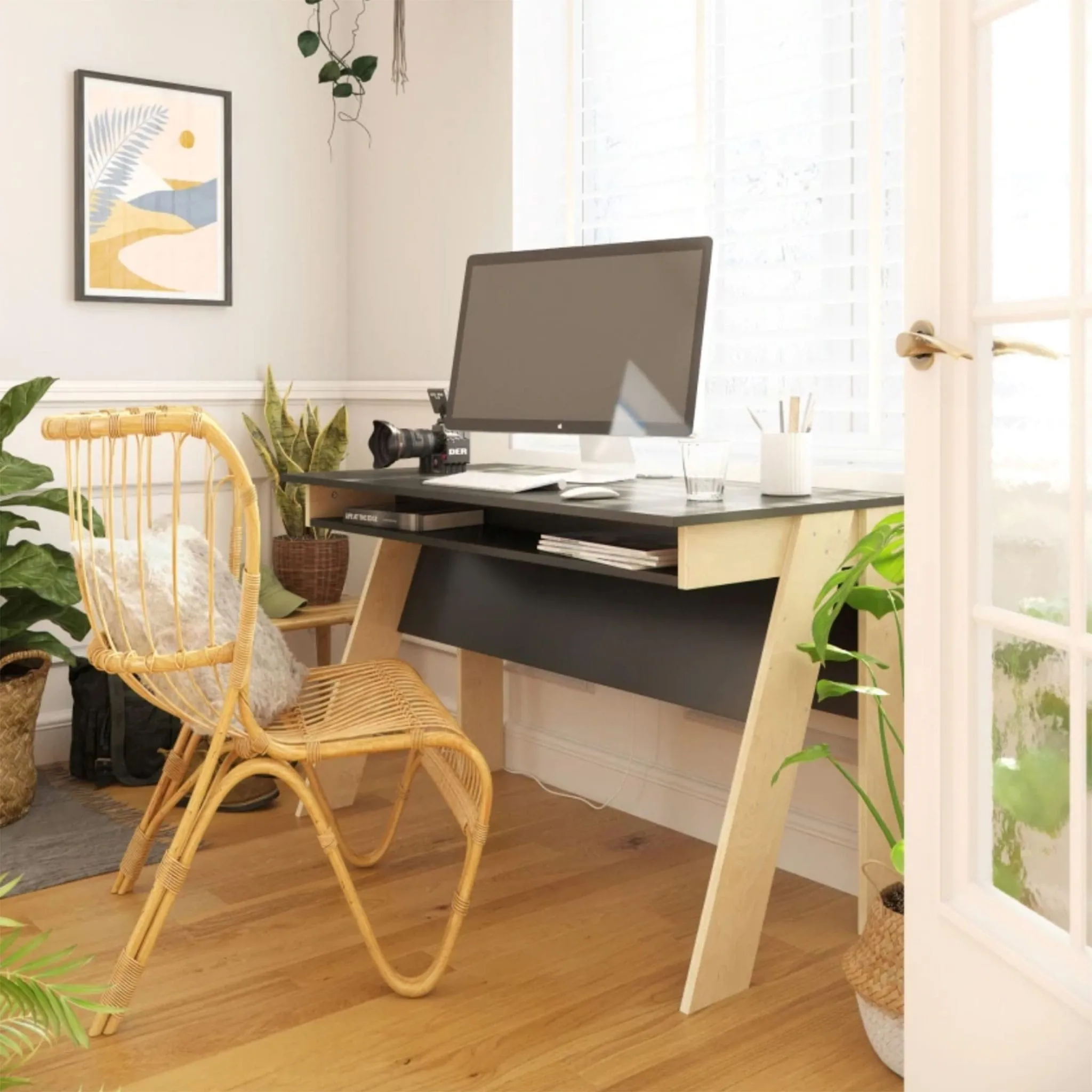 Nexera Bureau de Travail Tangent - Charcoal  Naturel