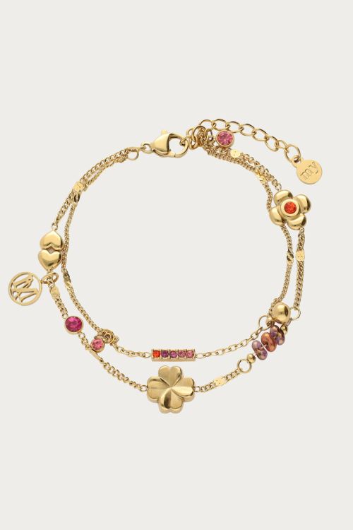 Dubbele armband met multikleur strass en bedels 