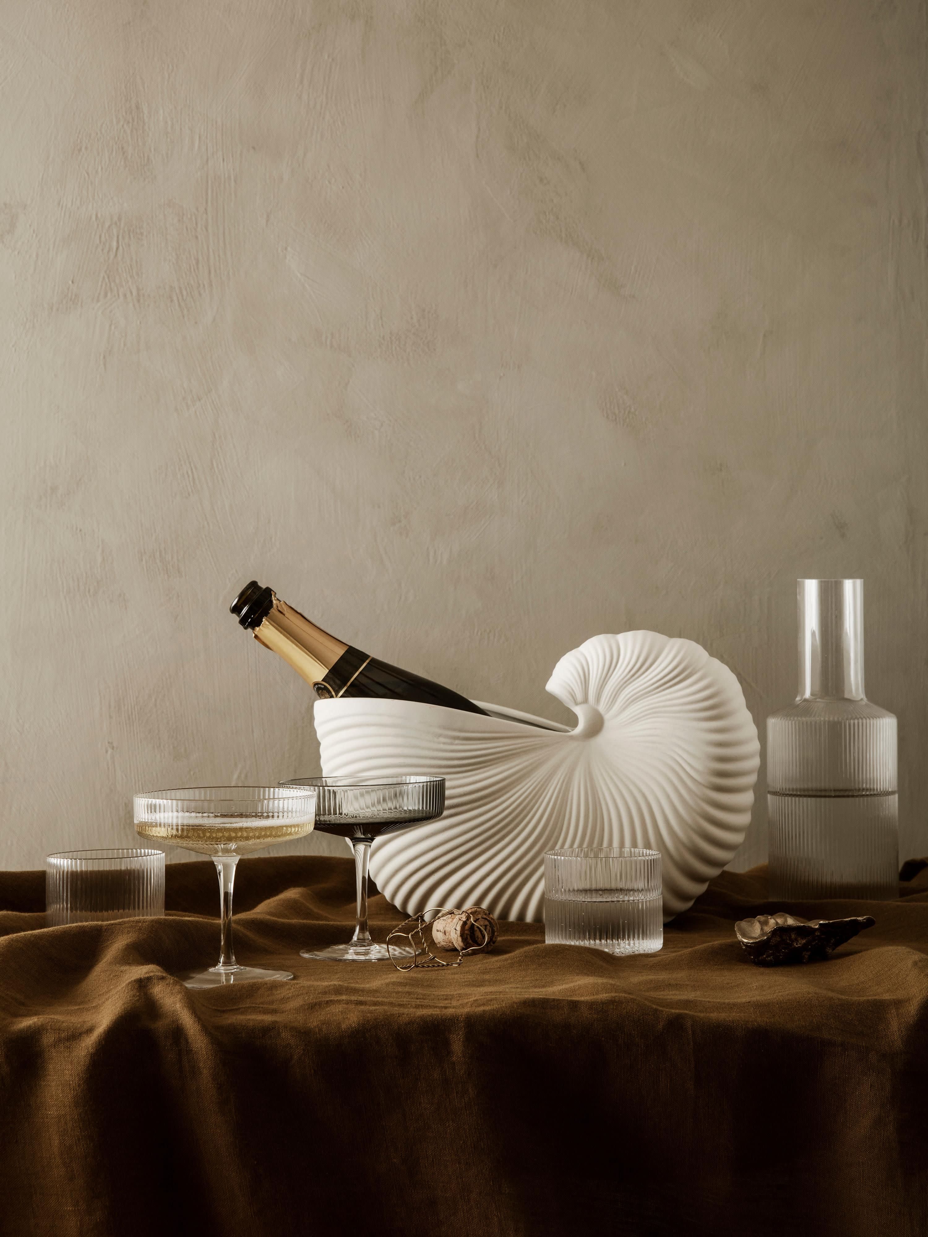 Mondgeblazen champagneglazen Ripple met groefreliëf, 2-delig