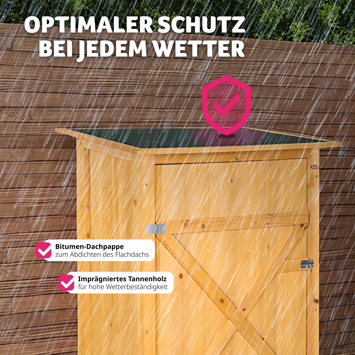 tectake® Gartenschrank mit Flachdach, aus imprägniertem Nadelholz, Dachpappe aus Bitumen, 75 x 56 x 118 cm
