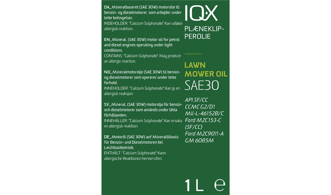 Plæneklipperolie IQ-X (SAE30) 1 ltr.