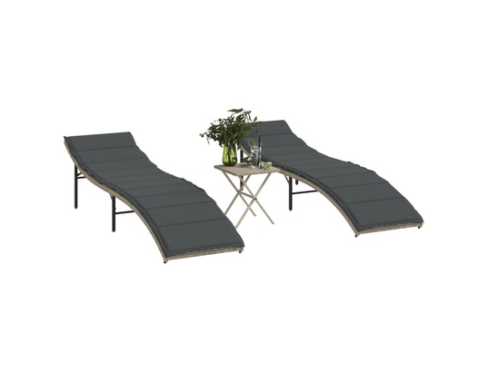VIDAXL - Bain de soleil Chaises longues lot de 2 avec table gris clair résine tress...