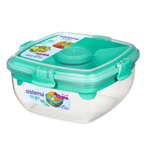 Sistema To Go slakom met compart. - dressingpotje & bestek Minty Teal 1.1L (4 ass.)