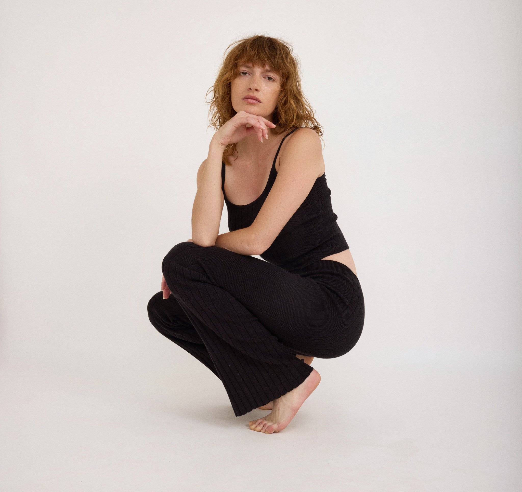 COTTON<br>Soft Knit Rib Flare Pants
