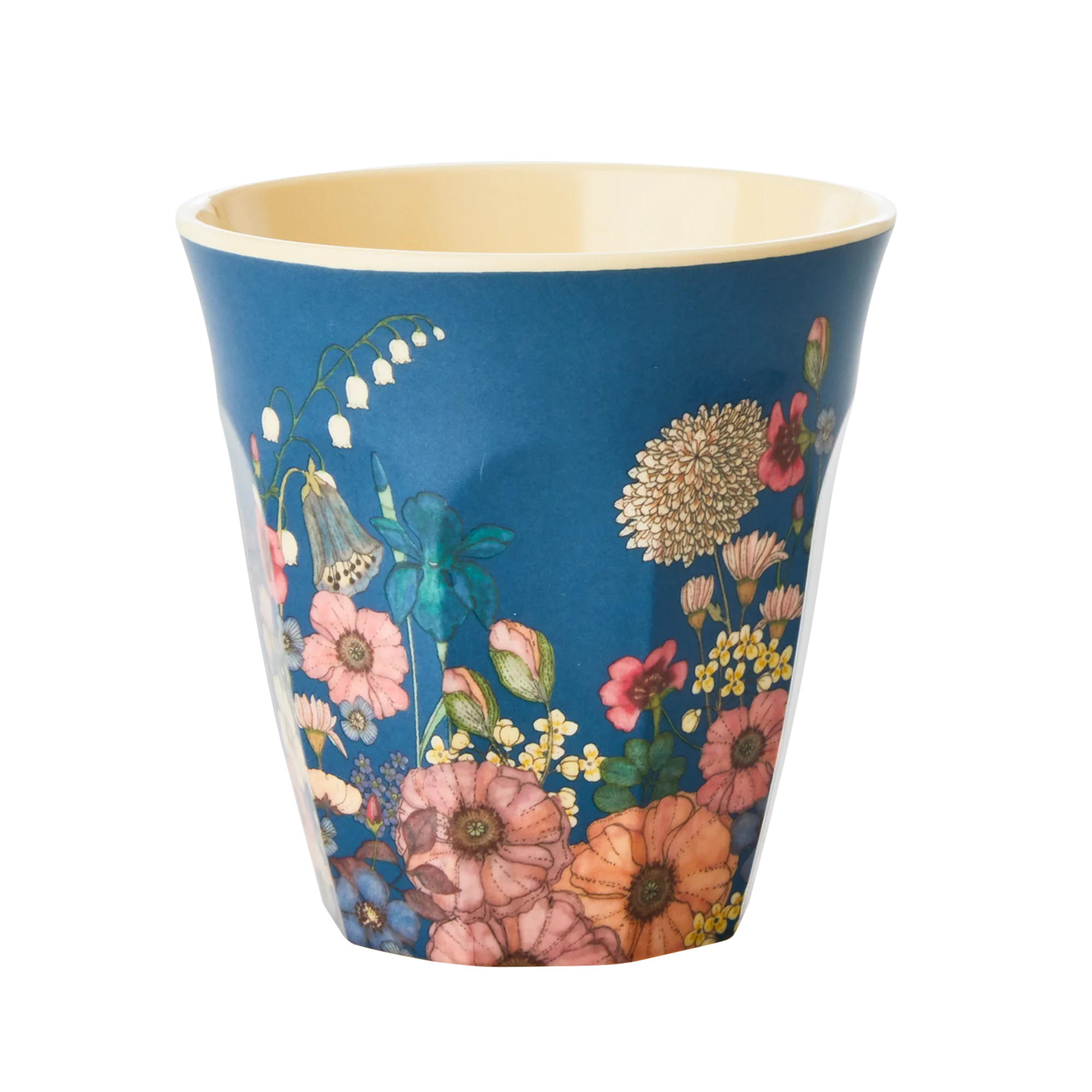 Rice Rice Beker Middelgroot - Blue - Flower Collage Print