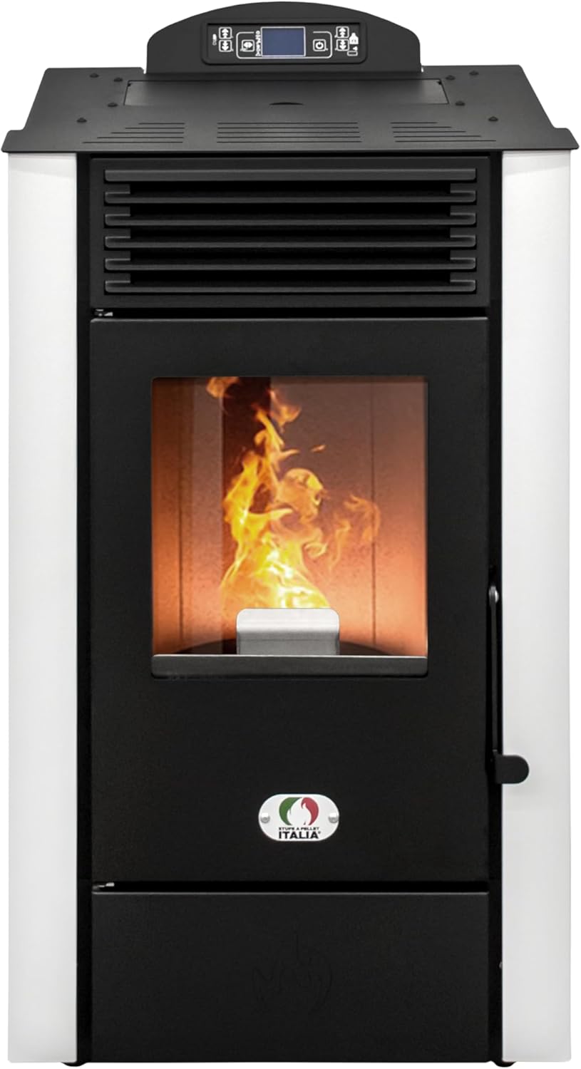 STUFE A PELLET ITALIA Alaska 10 KW WiFi | Pelletöfen mit Belüftung Effizienz 91% Heizt 85m² Autonomie 20 Sdt. Programmierbar WiFi-Fernsteuerung 5 Geschwindigkeiten und Kräfte 24M Garantie Weiß