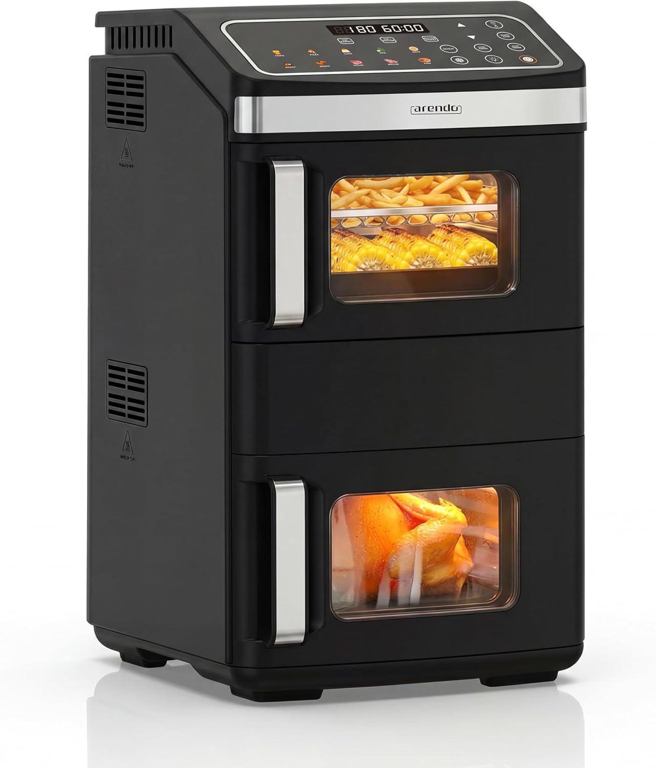 Arendo - Heißluftfritteuse 2 Kammern - XXL Dual Zone – 17 Liter – 2800 W – 2 Zonen – Touch Bedienfeld – mit Sichtfenster – Synch- und Match-Funktion – Doppelstöckig – 3D Umluftsystem