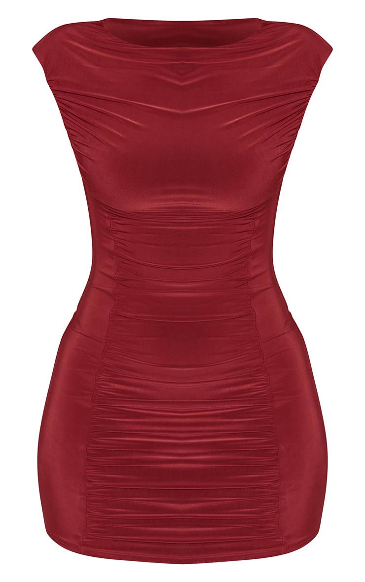 Rouge Bordeaux Robe Mini Moulante Shape À Fronces Et Encolure Bateau