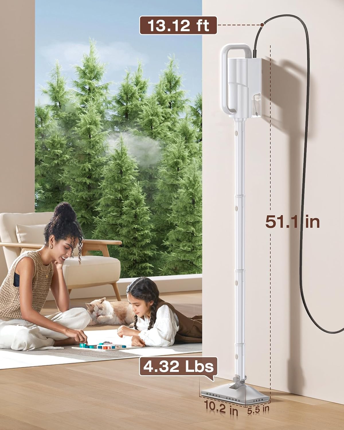 LABIGO 10-in-1 Dampfreiniger mit abnehmbarem Handgerät, 350ml Tank, 10s Aufheizzeit, 248°F (120°C) Dampf, 2-Stufen Steuerung & Drehkopf für Böden, Teppiche, Fliesen - Leichtgewicht und Multifunktional