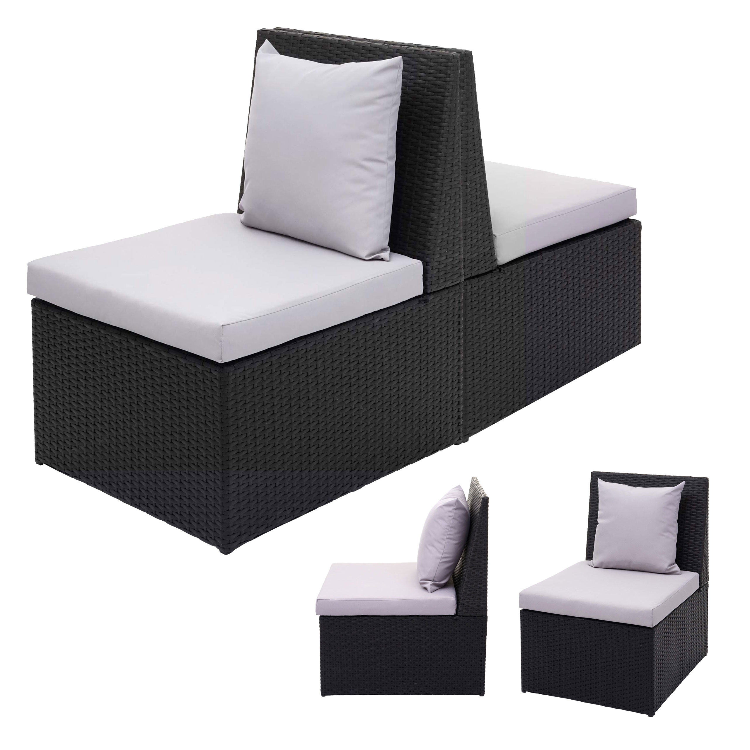 2er-Set Poly-Rattan Sessel MCW-G16, Lounge-Rattanstuhl Gartenstuhl, Gastronomie ~ schwarz, Kissen hellgrau