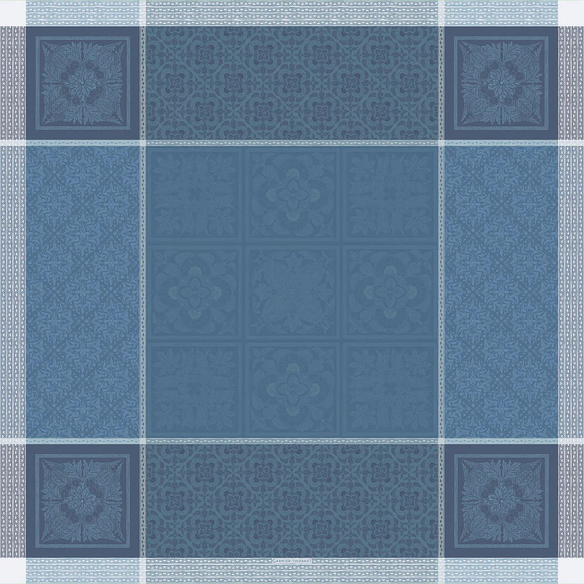 Nappe antitache déperlant pur lin bleu 174X364 Garnier Thiebaut
