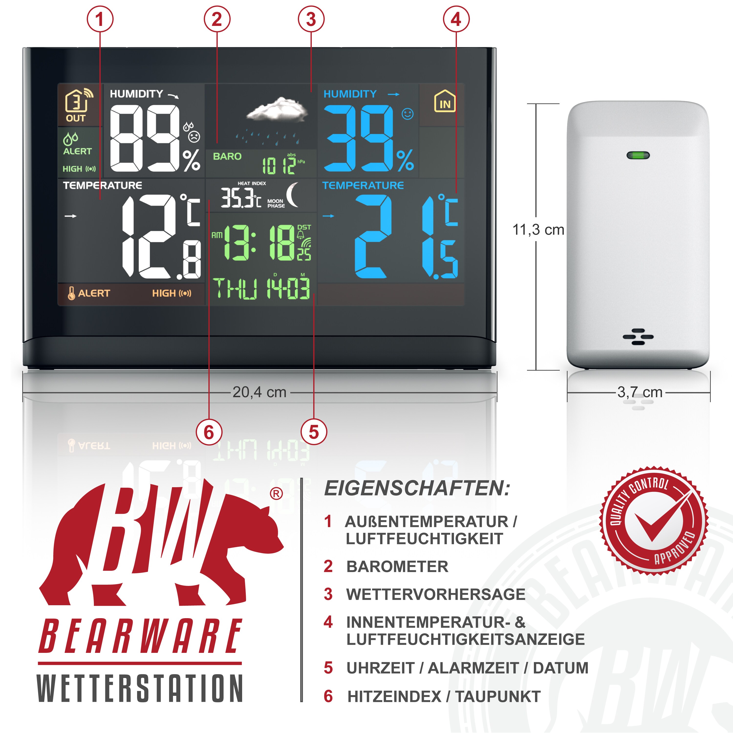 BEARWARE Funkwetterstation - Luftdruck - Temperaturtrend- Wetterprognose