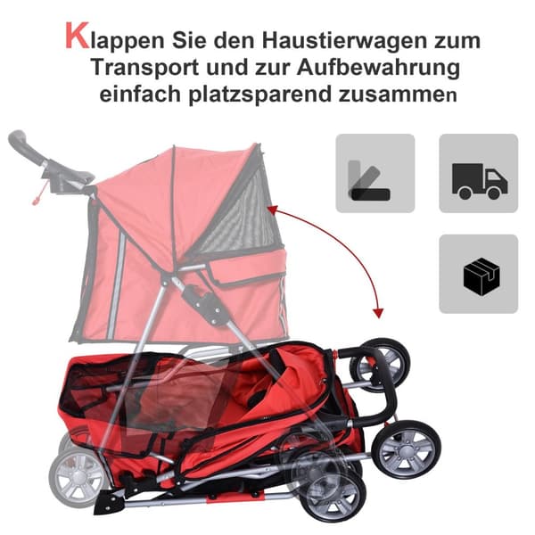 Dog Buggy Hundevogn I Rødt, Hundevogn Buggy Stroller Jogger Trailer, Lett Og Sammenleggbar