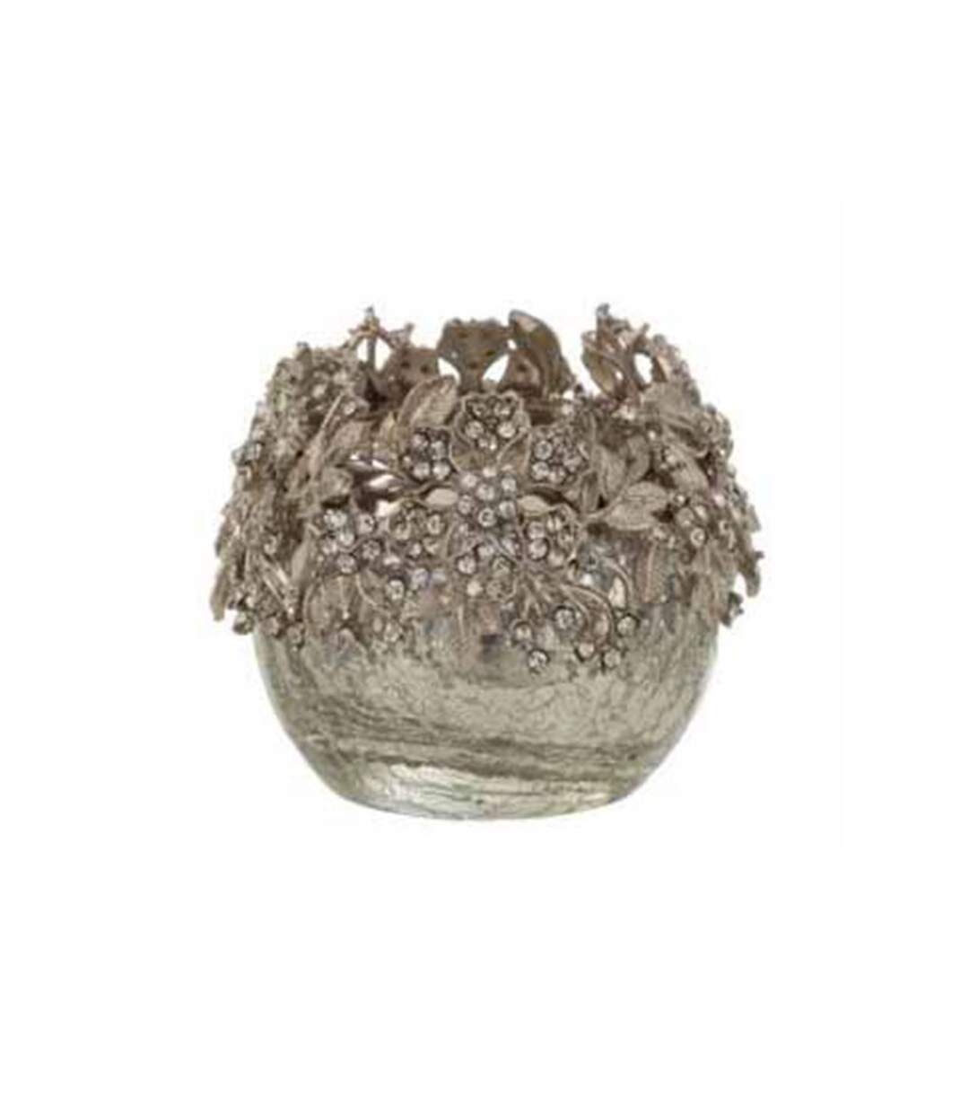 Paris Prix - Photophore Rond Design Métal bijou 8cm Argent