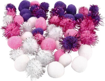 Pomponer - Ø 15+20 MM - Lilla - Lyserød - Hvid - 48 Assorterede