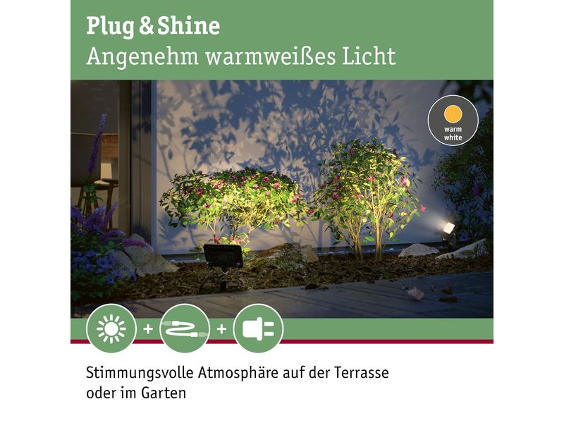 Paulmann Gartenspot Plug & Shine Flood 6.5 W 3000 K, Erweit Faszinierendes Licht im Garten