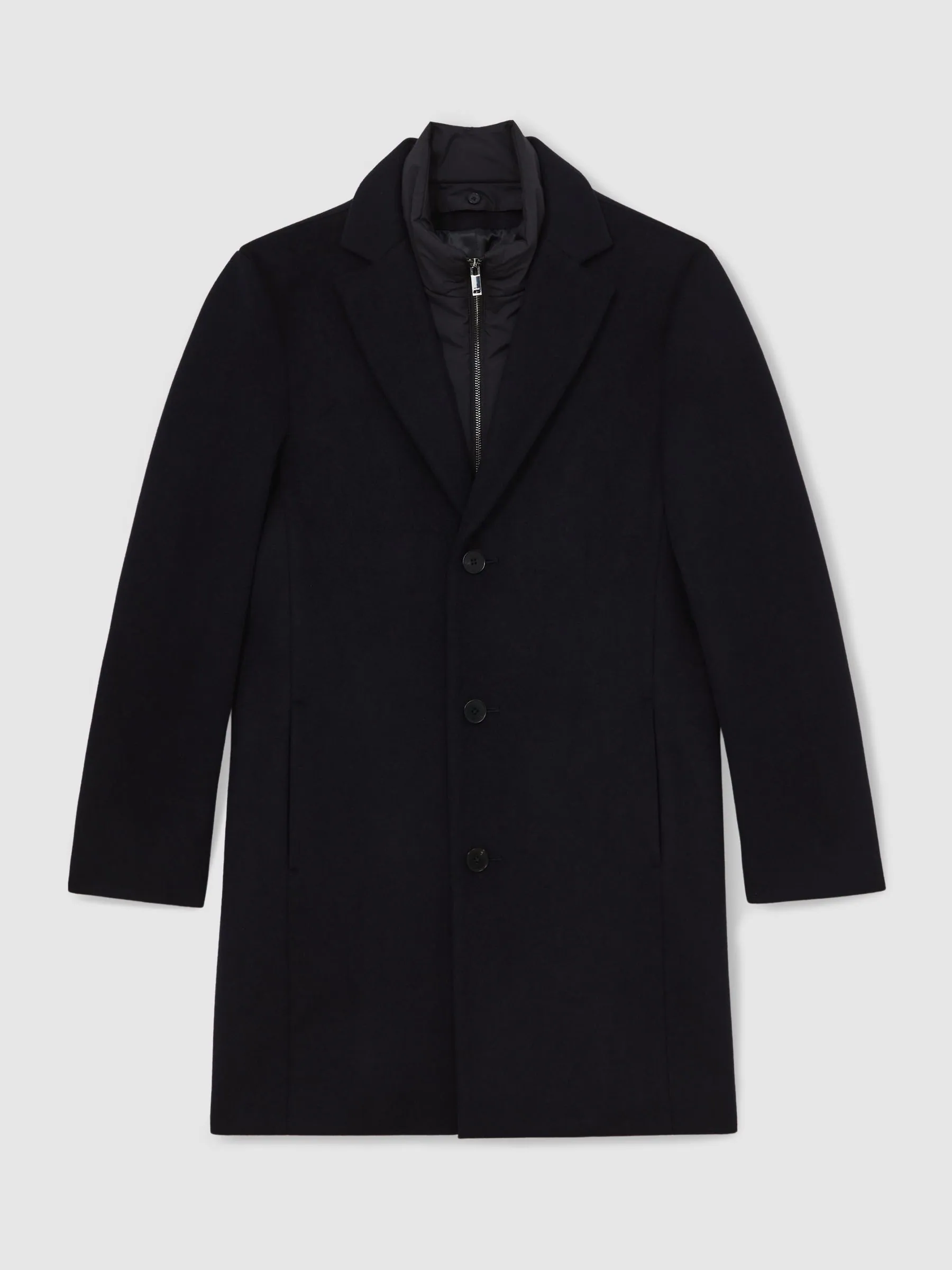 Marineblauw - Reiss Gable Gilet Wool-Blend Internal-Gilet Overcoat