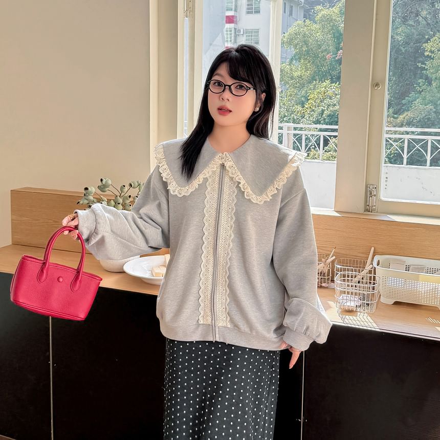 Tripoly - Plus-size kraagjasje met kant en rits