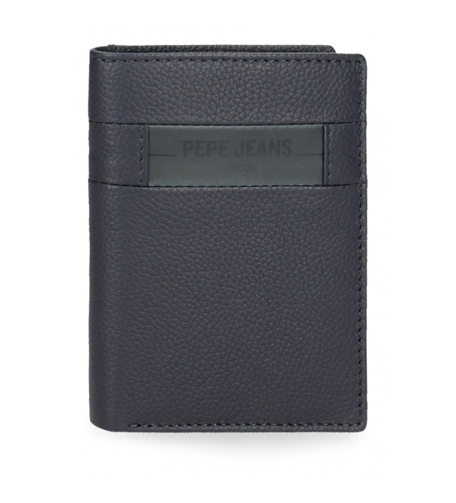 Carteira vertical Pepe Jeans Checkbox em couro com porta-moedas azul marinho