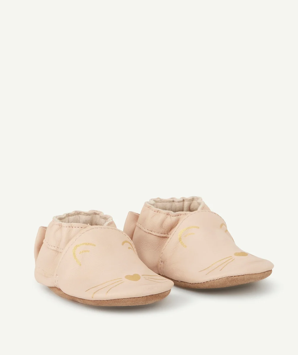 ROBEEZLES CHAUSSONS EN TANNAGE VÉGÉTAL ROSE PÂLE AVEC CHATS