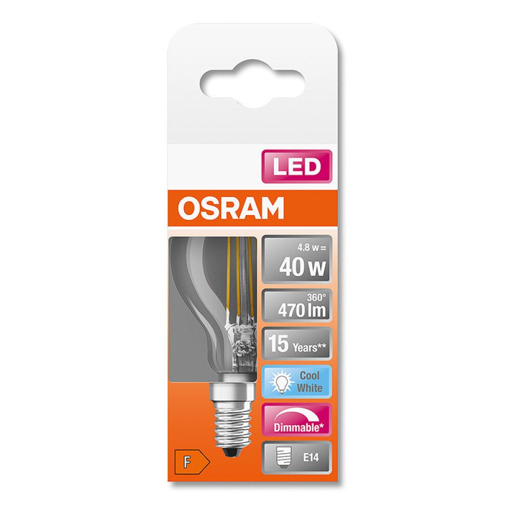 LYSPÆRE OSRAM LED CLP FIL E14 470LM 4,8W DIMBAR