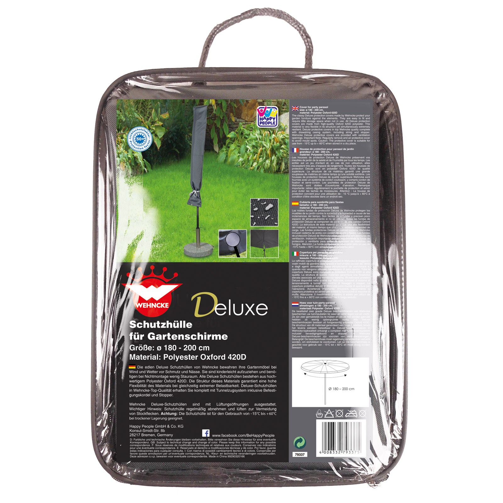 WEHNCKE Party Garten Schirm Schutzhülle Sonnen Schirm Hülle Haube Abdeckung 420D Variante: Für Garten Party Schirm Ø 200-410 cm