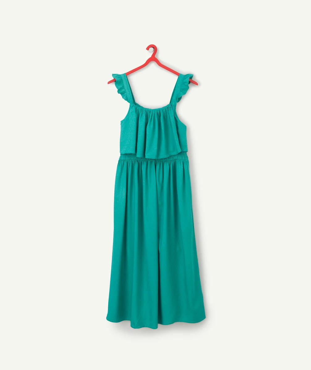 ROBE LONGUE FILLE EN VISCOSE RESPONSABLE VERTE AVEC VOLANTS