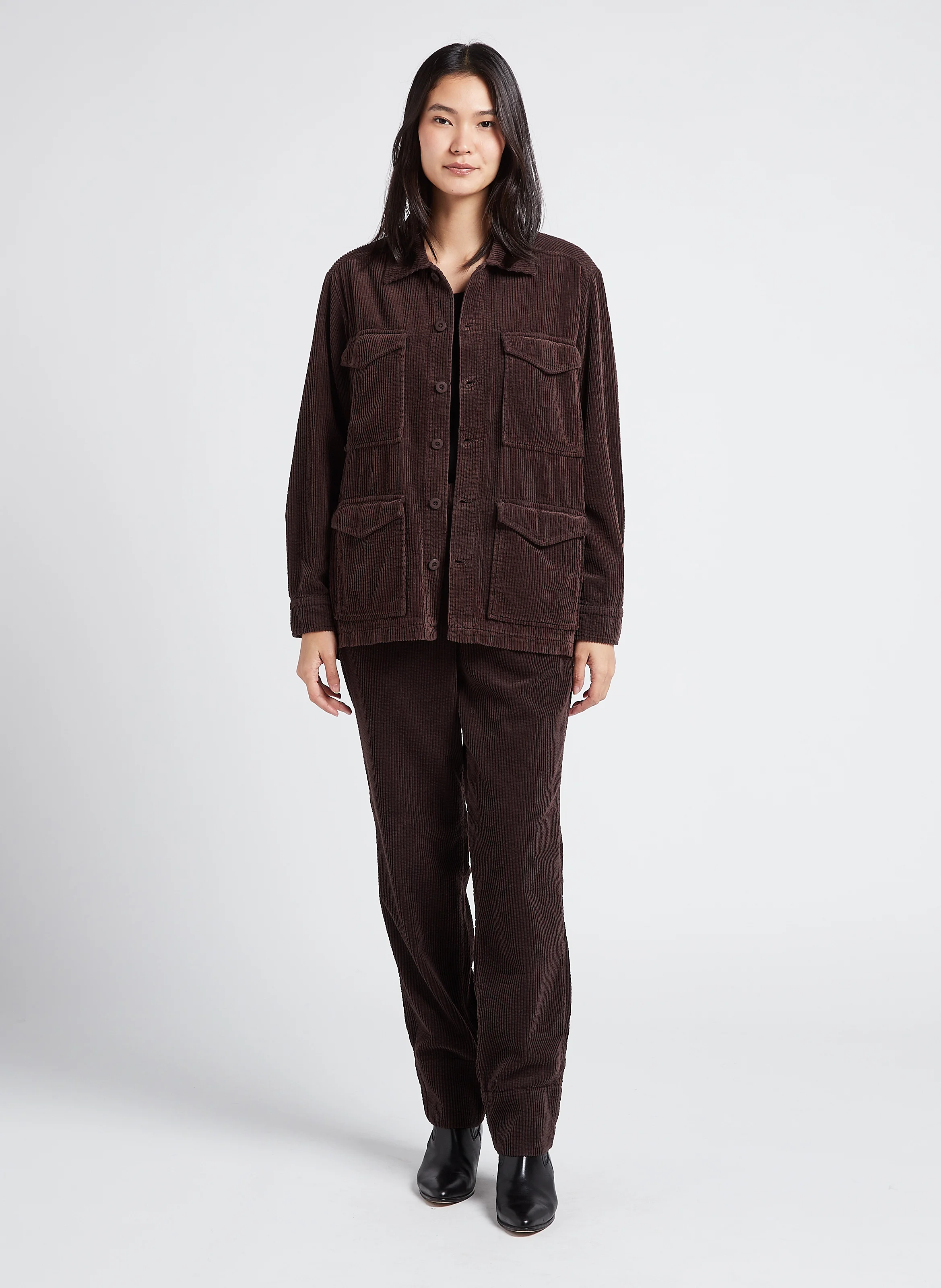 CARRIE - Veste col classique ample en coton | Marron