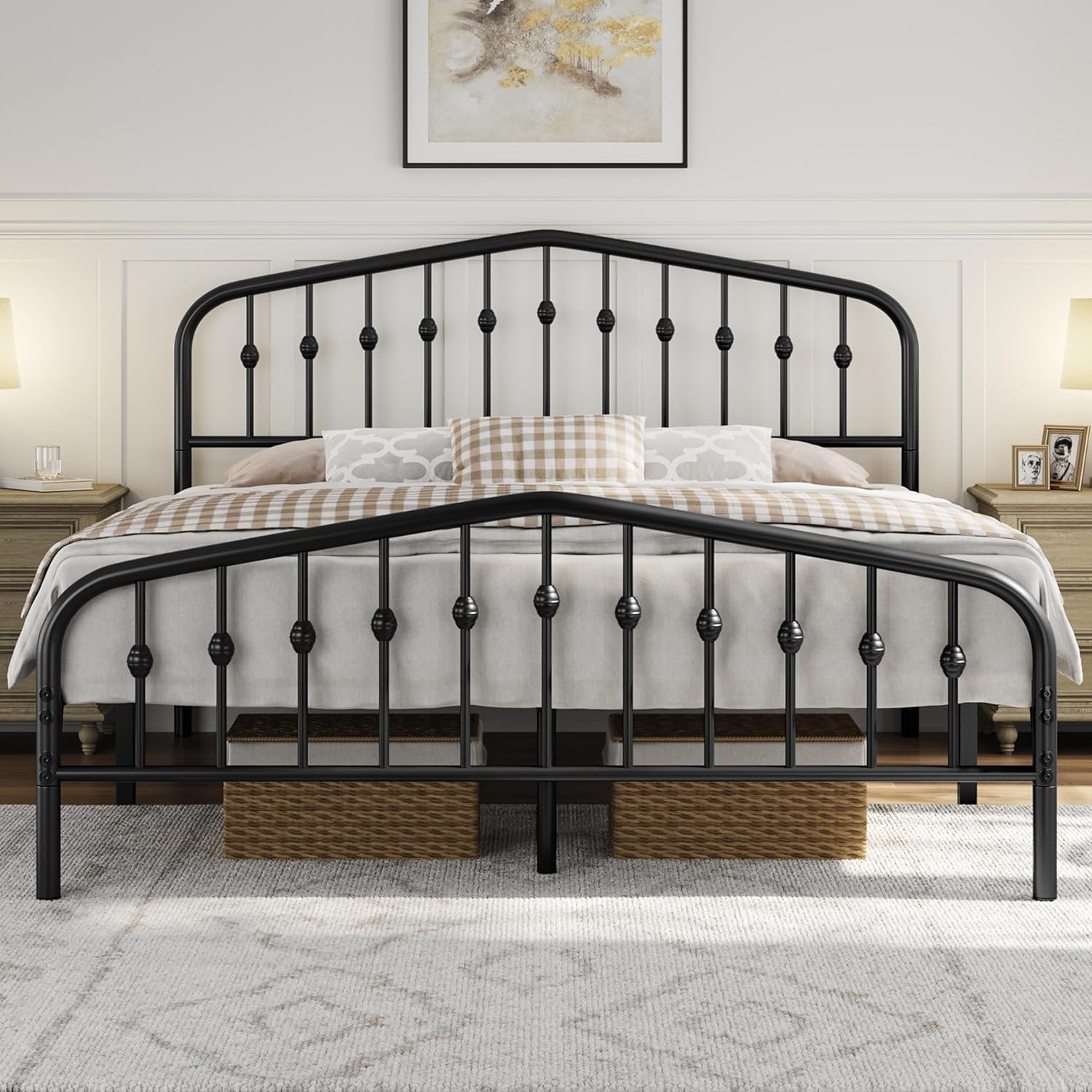 Yaheetech Bettrahmen 160 x 200 cm, Vintage Metallbett mit kronenförmigem Kopfteil, Stabiles Bettgestell Doppelbett aus Metall, Robust & Leichte Montage Gästebett Jugendbett Tagesbett, Schwarz