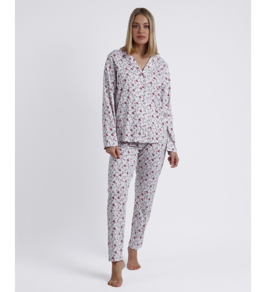 Pijama Admas de manga comprida aberto, rosa, com estampa 