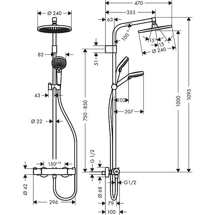 Colonne de douche thermostatique Hansgrohe Showerpipe Crometta S 240 vario
