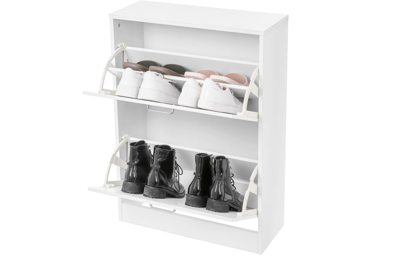 Schuhschrank mit 2 Klappen 24 x 83.5 cm, WeissSchuhregal mit verstellbaren Trennwänden