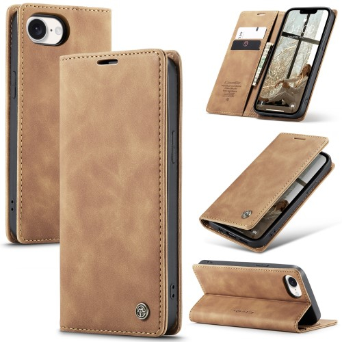 iPhone 16e Leder Tasche Flip Wallet Etui mit Kartenfächern - Hellbraun