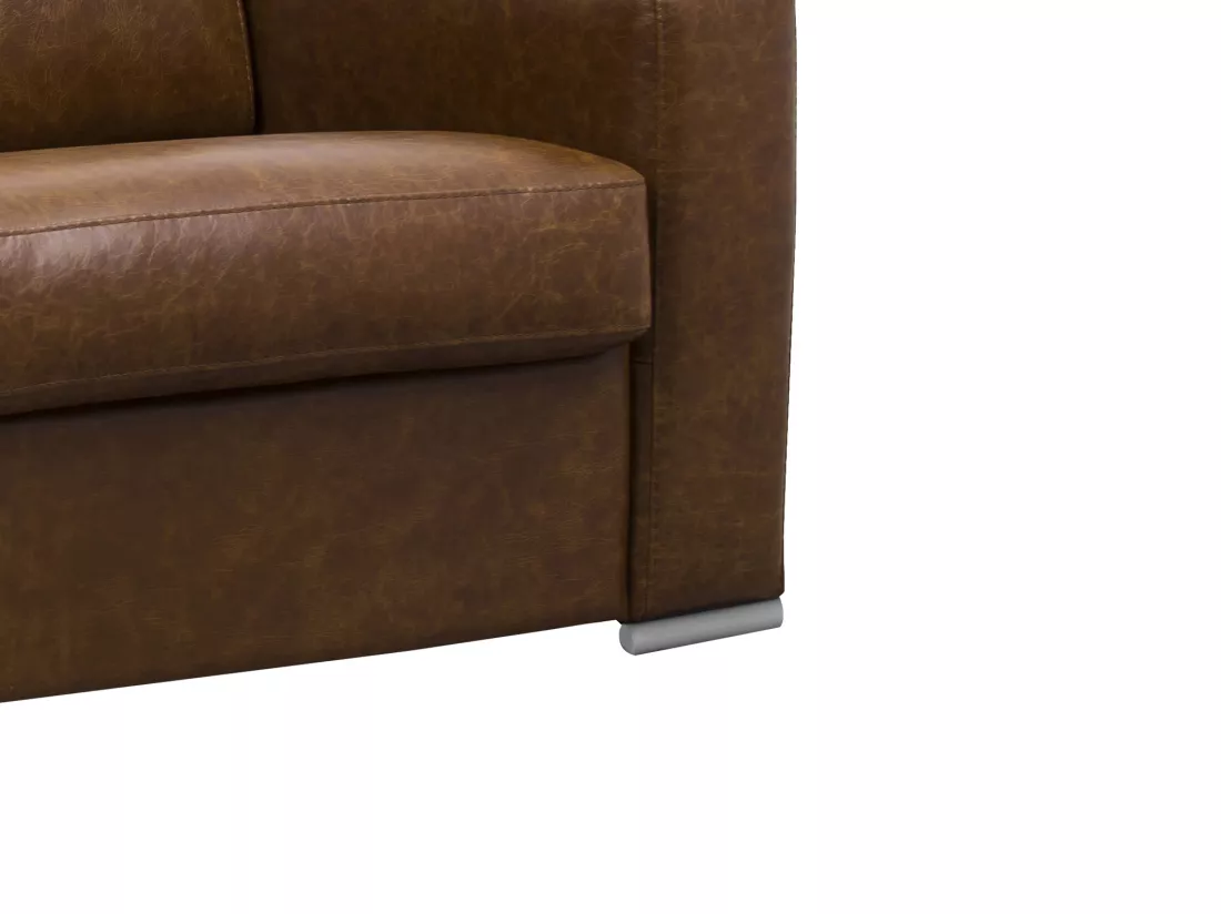 Canapé 3 places convertible express 100% cuir de buffle vintage caramel matelas 16cm DELECTEA II
