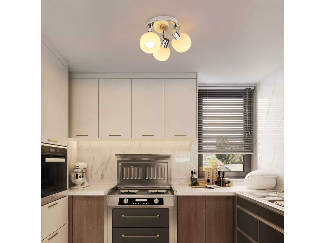 NETTLIFE Spot de plafond blanc E14 3 ampoules abat-jour intérieur en verre spot orientable sans centre lumineux