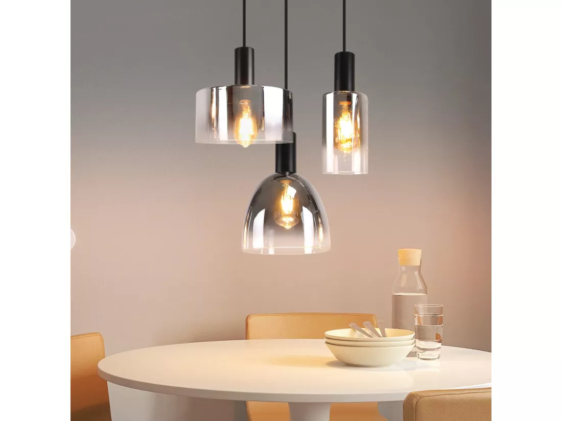 Lampe à Suspension Pour Table à Manger Vintage En Verre Gris Fumé E27 Réglable En Hauteur Pour Salon