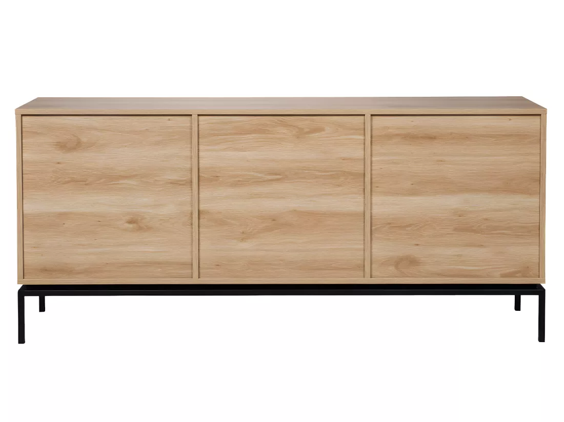 Krokom - Buffet 2 portes 3 tiroirs en bois et métal L180cm : Couleur - Bois clair