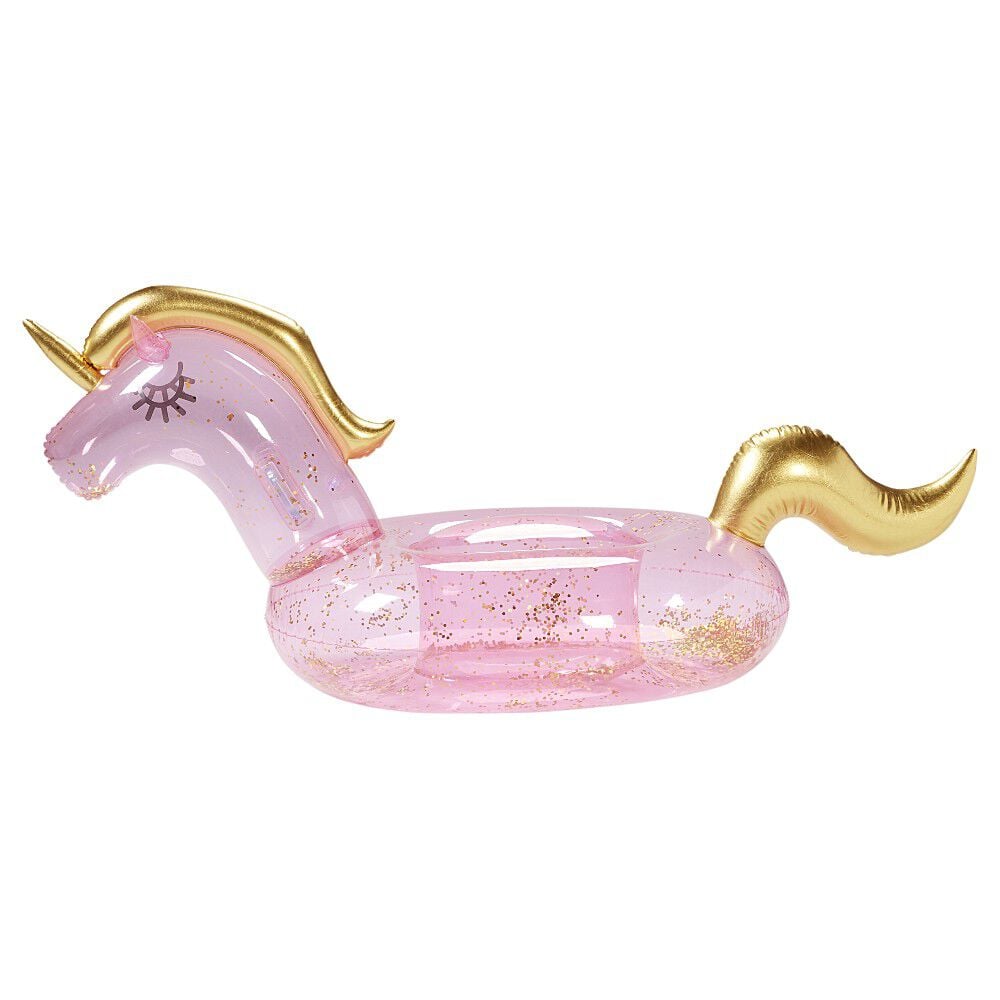 Île gonflable licorne à chevaucher paillette rose dorée
