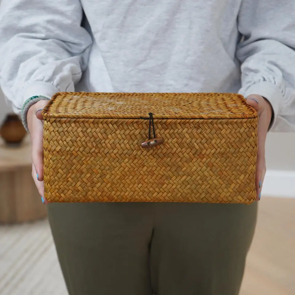 QUVIO Opbergmand - 29 x 19 x 12 cm - Rotan - Bruin