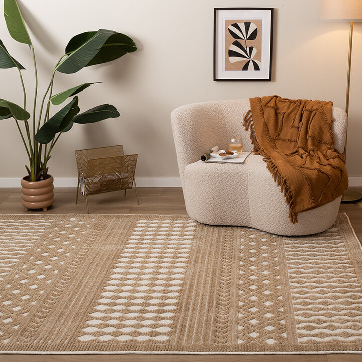 Wasbaar  vloerkleed - Dunya Geo Beige/Wit