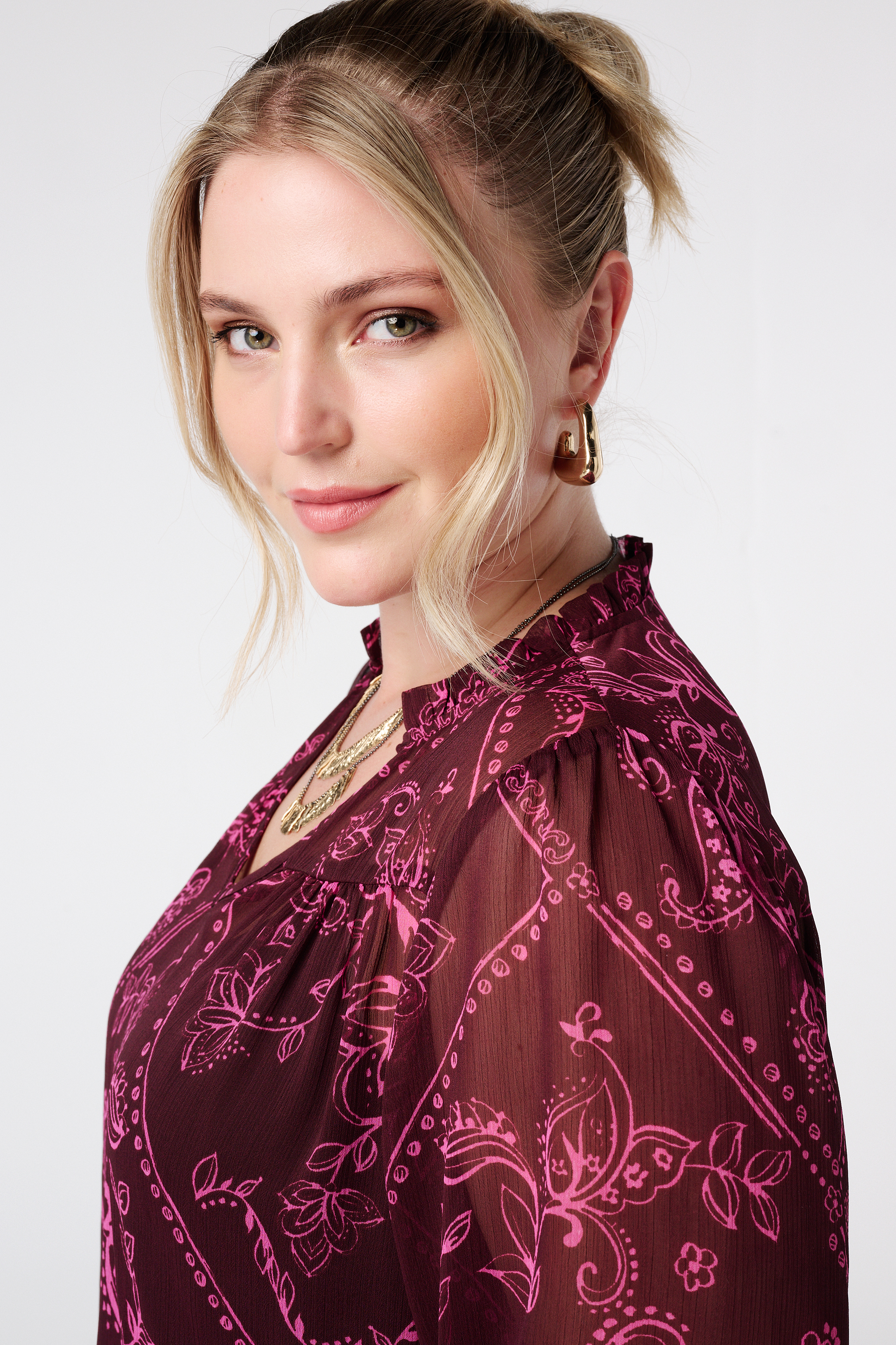 Sheer blouse met print Multi Pink