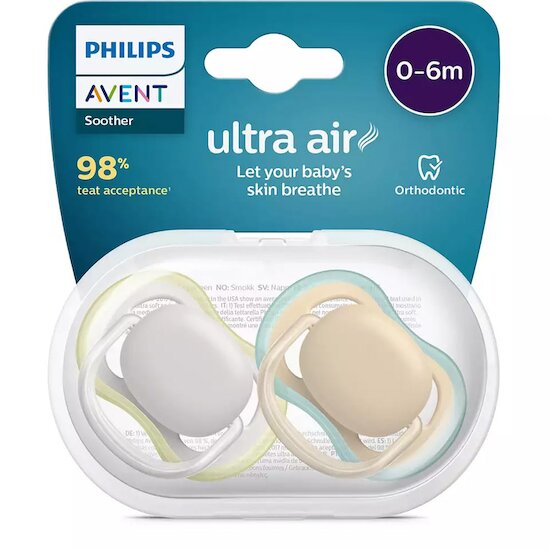 Lot de 2 sucettes Ultra Air   Beige / Gris        0 - 6 mois   de               Philips AVENT