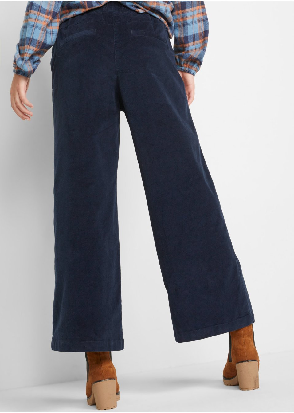 Pantalon large en velours côtelé avec taille haute confort, longueur cheville
